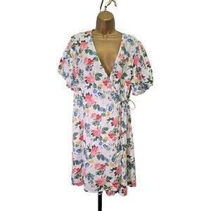 Old Navy XXL Plus Wrap Dress Floral Linen Blend Puff Summer Cottage Coquette GND